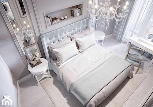 Meble na zamówinie w stylu Glamour i Nowojorskim - Mała beżowa sypialnia, styl glamour - zdjęcie od PRIMAVERA-HOME.COM