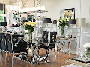 Stół i krzesła do jadalni ze stali w stylu Glamour i Nowoczesnym - Mały czarny szary salon z jadalnią, styl glamour - zdjęcie od PRIMAVERA-HOME.COM
