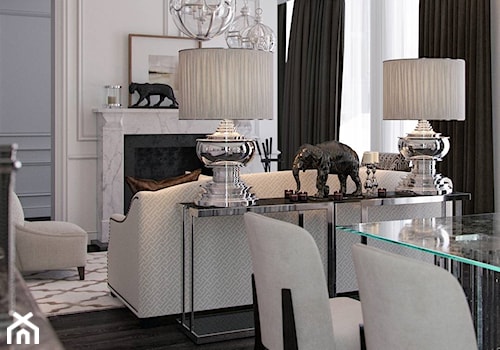 Wnętrza w stylu Modern Classic - Średni biały salon z jadalnią, styl glamour - zdjęcie od PRIMAVERA-HOME.COM