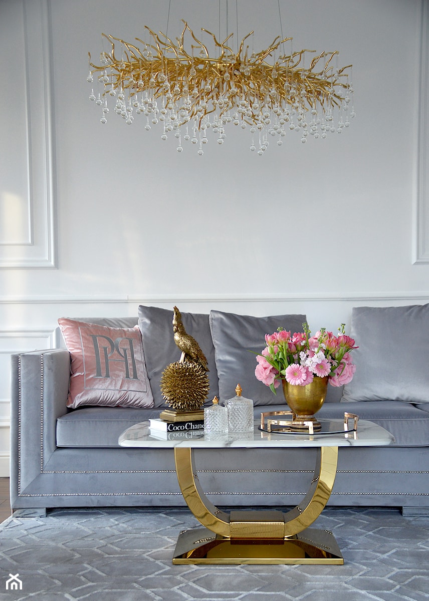 Stolik kawowy glamour do salonu z białym marmurowym blatem złoty ART DECO - zdjęcie od PRIMAVERA-HOME.COM