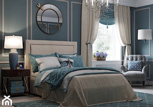 Meble tapicerowane na zamówinie w stylu nowojorskim i glamour - Średnia niebieska sypialnia, styl glamour - zdjęcie od PRIMAVERA-HOME.COM