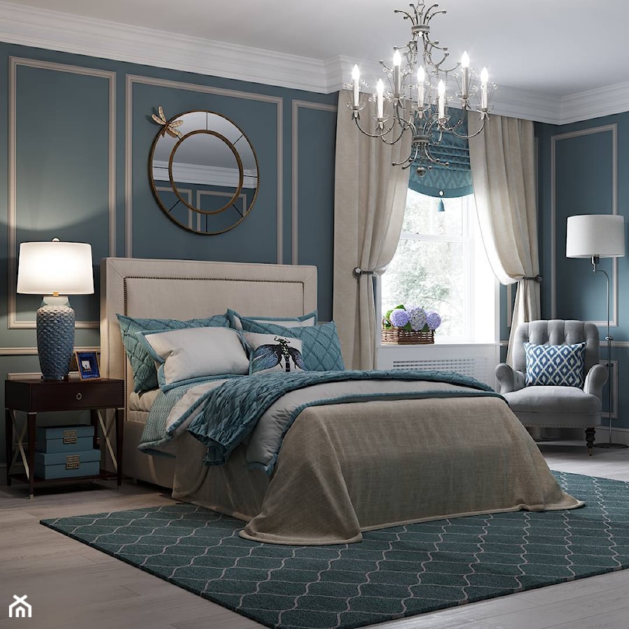 Meble tapicerowane na zamówinie w stylu nowojorskim i glamour - Średnia niebieska sypialnia, styl glamour - zdjęcie od PRIMAVERA-HOME.COM