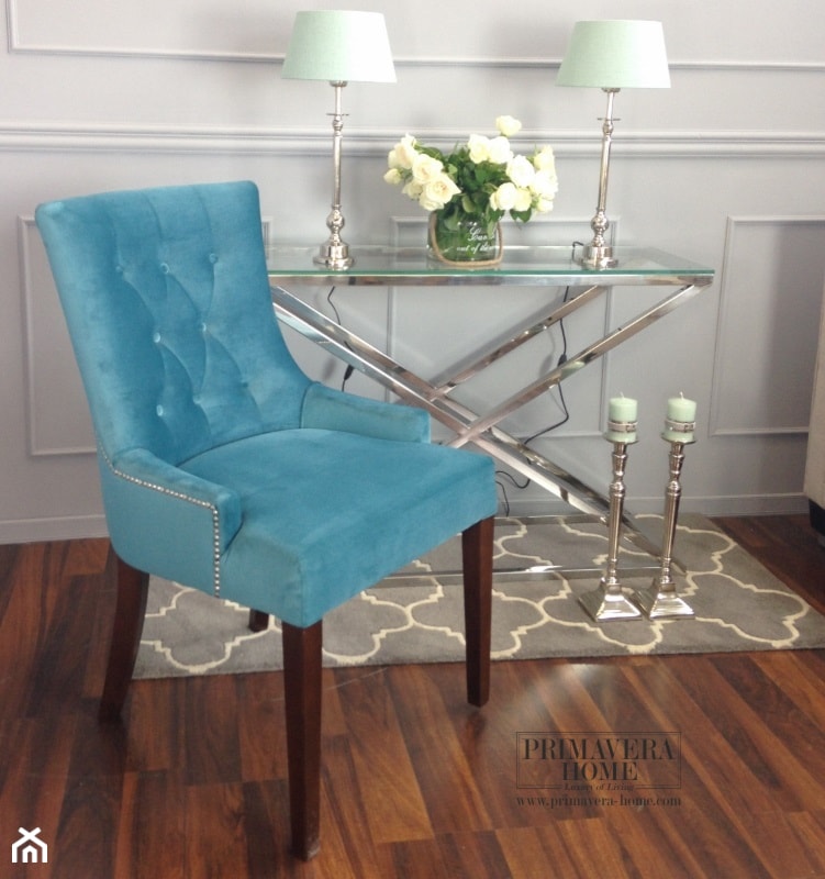 Krzesło tapicerowane pikowane z kołatką do salonu TURKUSOWE TIFFANY - zdjęcie od PRIMAVERA-HOME.COM