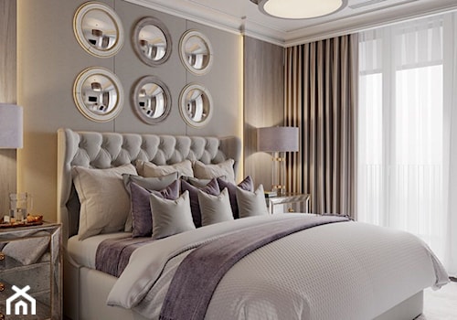 Meble tapicerowane na zamówinie w stylu nowojorskim i glamour - Średnia beżowa sypialnia z balkonem / tarasem, styl glamour - zdjęcie od PRIMAVERA-HOME.COM