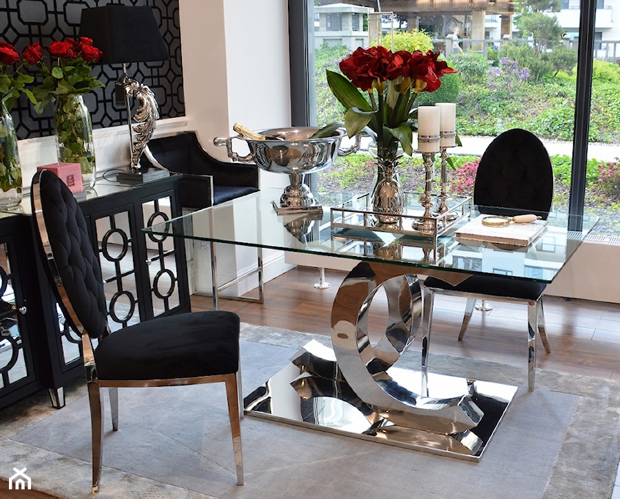 Stół i krzesła do jadalni ze stali w stylu Glamour i Nowoczesnym - Średnia biała jadalnia jako osobne pomieszczenie, styl glamour - zdjęcie od PRIMAVERA-HOME.COM