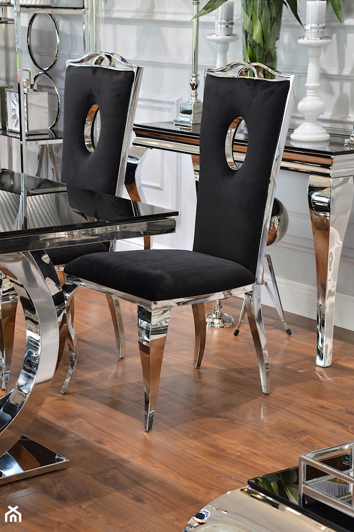 Krzesło tapicerowane stal nowoczesne glamour do jadalni czarne VITO - zdjęcie od PRIMAVERA-HOME.COM - Homebook