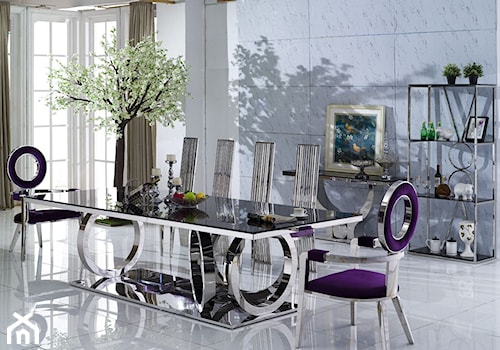 Wnętrza w stylu Modern Classic - Biały szary salon z jadalnią, styl glamour - zdjęcie od PRIMAVERA-HOME.COM