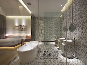 Łazienka w stylu Glamour z obrazem z mozaiki - Średnia na poddaszu bez okna z dwoma umywalkami łazienka, styl nowoczesny - zdjęcie od PRIMAVERA-HOME.COM
