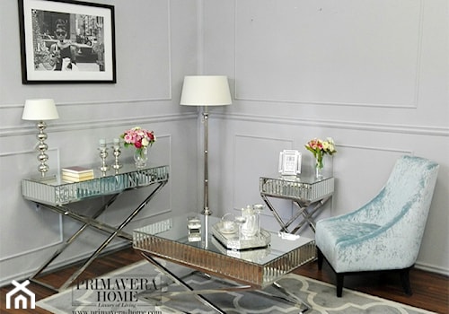 Meble lustrzane w stylu nowojorskim - Średni biały salon, styl glamour - zdjęcie od PRIMAVERA-HOME.COM