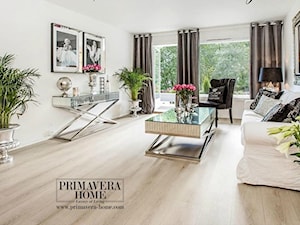 Obrazy w lustrzanych ramach - Duży biały salon, styl glamour - zdjęcie od PRIMAVERA-HOME.COM