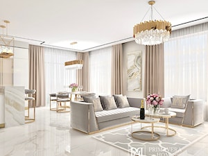 Salon w stylu Glamour - sofa fotel stolik kawowy oświetlenie żyrandol dywan - zdjęcie od PRIMAVERA-HOME.COM