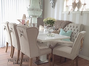 Krzesła tapicerowane z kplatką w stylu Prowansalskim Shabby chic - Średnia beżowa biała jadalnia, styl prowansalski - zdjęcie od PRIMAVERA-HOME.COM