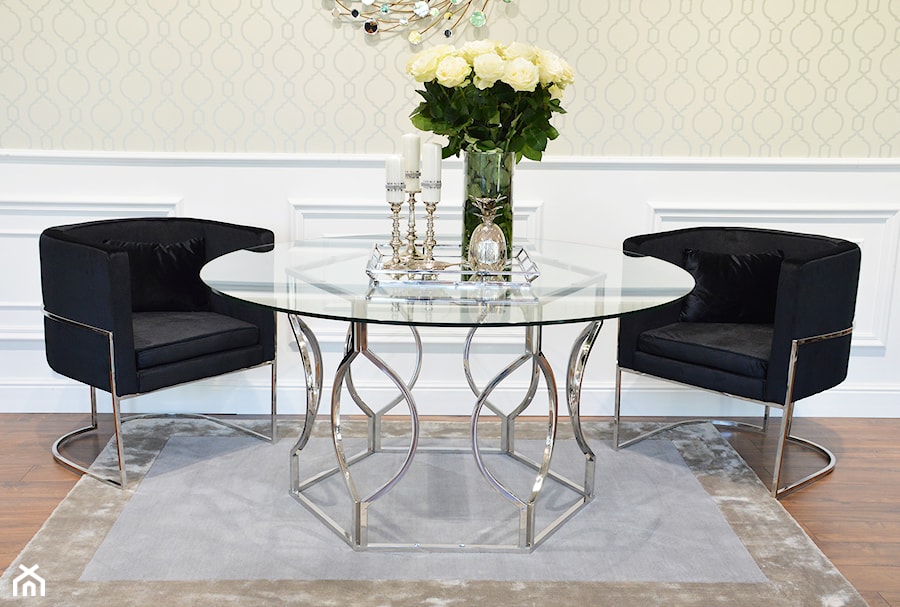 Stół i krzesła do jadalni ze stali w stylu Glamour i Nowoczesnym - Beżowy biały salon, styl nowoczesny - zdjęcie od PRIMAVERA-HOME.COM