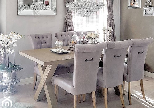 Krzesła tapicerowane z kplatką w stylu Prowansalskim Shabby chic - Średnia biała brązowa jadalnia jako osobne pomieszczenie, styl prowansalski - zdjęcie od PRIMAVERA-HOME.COM