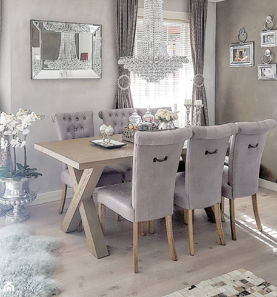 Krzesła tapicerowane z kplatką w stylu Prowansalskim Shabby chic - Średnia biała brązowa jadalnia jako osobne pomieszczenie, styl prowansalski - zdjęcie od PRIMAVERA-HOME.COM