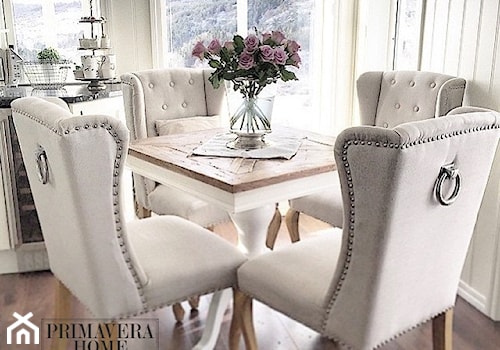 Krzesła tapicerowane z kplatką w stylu Prowansalskim Shabby chic - Mała biała jadalnia w kuchni, styl prowansalski - zdjęcie od PRIMAVERA-HOME.COM