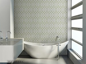 Geometryczne tapety w stylu nowojorskim i glamour - Mała na poddaszu łazienka z oknem, styl glamour - zdjęcie od PRIMAVERA-HOME.COM