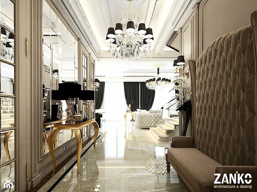 Wnętrza Glamour ze złotymi meblami ze stali oraz tapicerowanymi na zamówienie - Mały szary salon, styl glamour - zdjęcie od PRIMAVERA-HOME.COM