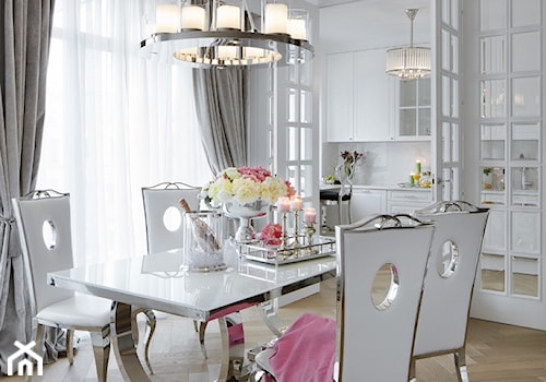 Apartament w stulu Nowojorskim - luksusowe wnetrza: salon, sypialnia - Duża biała jadalnia jako osobne pomieszczenie, styl glamour - zdjęcie od PRIMAVERA-HOME.COM