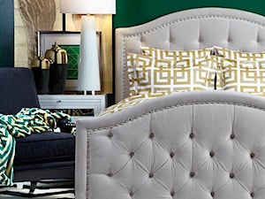 Łóżka tapicerowane w stylu nowojorskim i glamour - Mała niebieska zielona sypialnia, styl glamour - zdjęcie od PRIMAVERA-HOME.COM