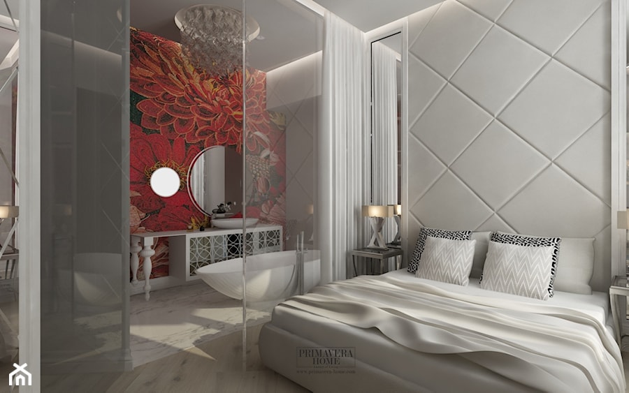 Łazienka w stylu Glamour z obrazem z mozaiki - Średnia szara sypialnia, styl glamour - zdjęcie od PRIMAVERA-HOME.COM
