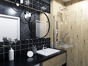 Z KLASĄ - Mała bez okna z pralką / suszarką z lustrem z marmurową podłogą z punktowym oświetleniem łazienka, styl nowoczesny - zdjęcie od Creoline