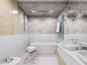 Burza piaskowa - Średnia bez okna z lustrem z dwoma umywalkami z punktowym oświetleniem łazienka, styl nowoczesny - zdjęcie od Creoline