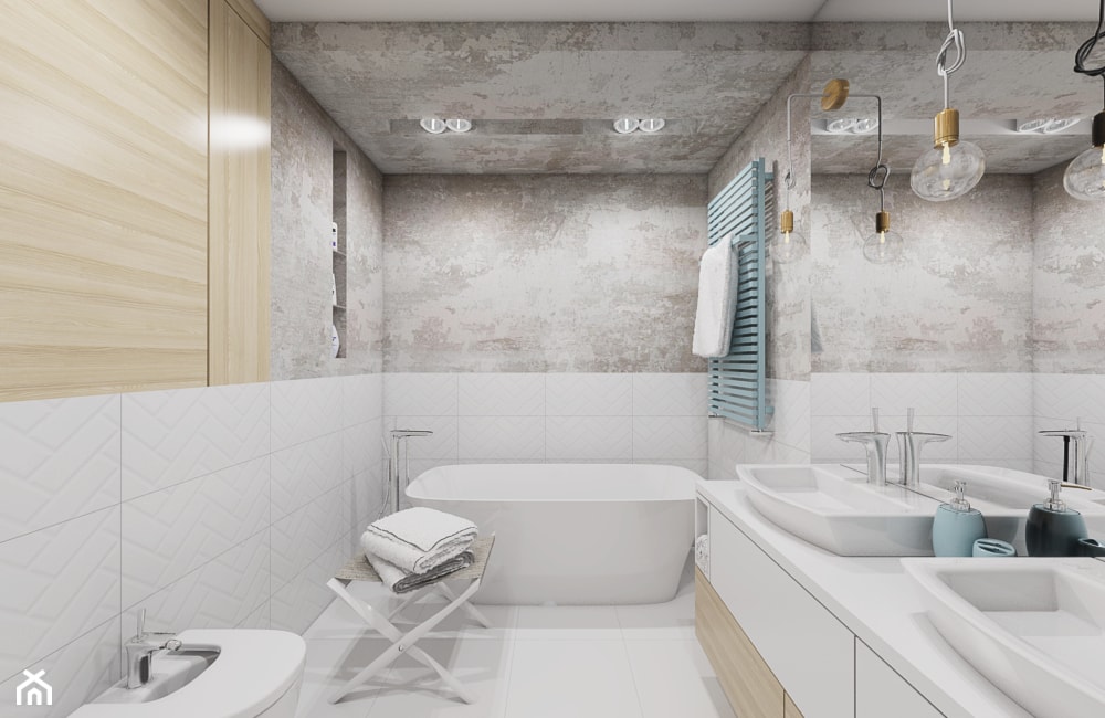 Burza piaskowa - Średnia bez okna z lustrem z dwoma umywalkami z punktowym oświetleniem łazienka, styl nowoczesny - zdjęcie od Creoline - Homebook