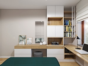 Barwy ziemi - Średnia szara z biurkiem sypialnia, styl nowoczesny - zdjęcie od Creoline