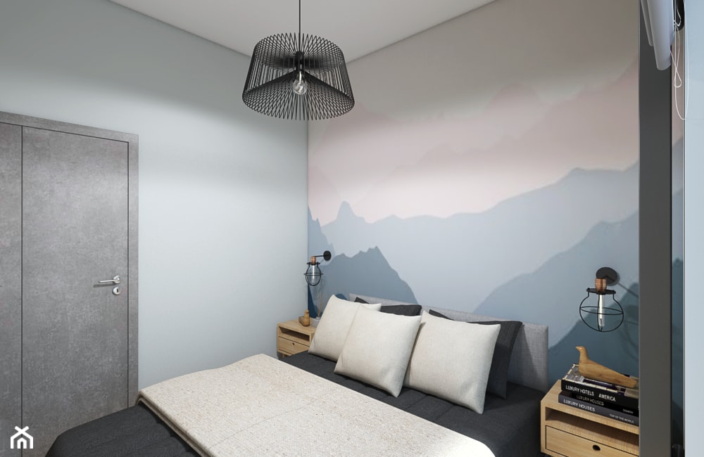 Kojąco - Regenerująco - Mała biała niebieska szara sypialnia, styl skandynawski - zdjęcie od Creoline - Homebook