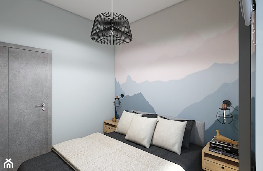 Kojąco - Regenerująco - Mała biała niebieska szara sypialnia, styl skandynawski - zdjęcie od Creoline