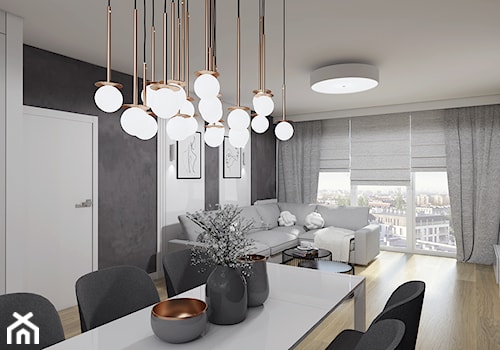 BIEL PONAD WSZYSTKO - Średni biały czarny salon z jadalnią, styl nowoczesny - zdjęcie od Creoline