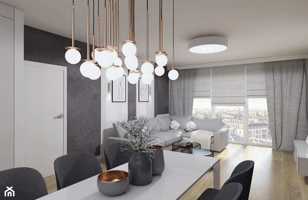 BIEL PONAD WSZYSTKO - Średni biały czarny salon z jadalnią, styl nowoczesny - zdjęcie od Creoline - Homebook