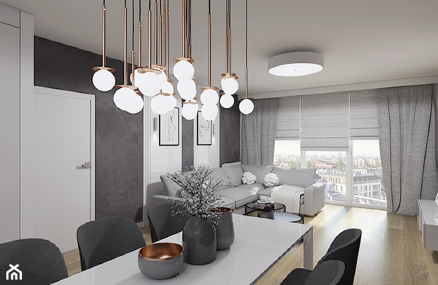 BIEL PONAD WSZYSTKO - Średni biały czarny salon z jadalnią, styl nowoczesny - zdjęcie od Creoline