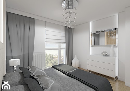 Nieoczywisty Glamour - Apartament Bakalarska Warszawa - Średnia biała sypialnia z balkonem / tarasem, styl glamour - zdjęcie od Creoline