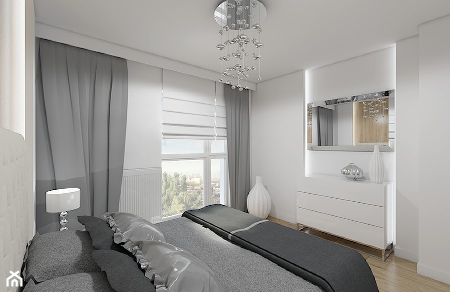 Nieoczywisty Glamour - Apartament Bakalarska Warszawa - Średnia biała sypialnia z balkonem / tarasem, styl glamour - zdjęcie od Creoline
