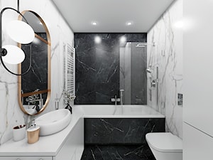 BIEL PONAD WSZYSTKO - Mała bez okna z lustrem z marmurową podłogą z punktowym oświetleniem łazienka, styl glamour - zdjęcie od Creoline