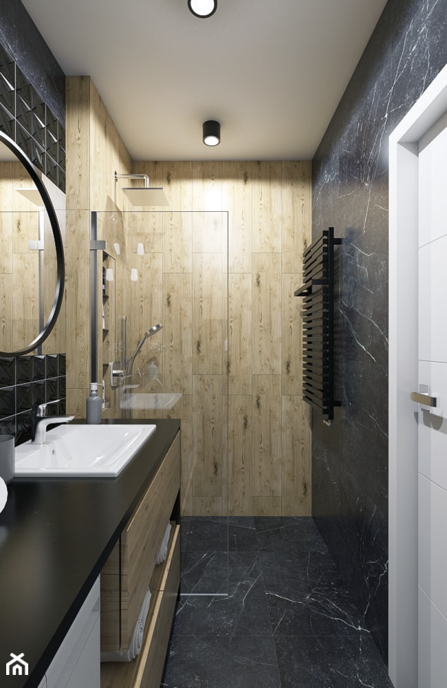 Z KLASĄ - Średnia bez okna z lustrem z marmurową podłogą z punktowym oświetleniem łazienka, styl nowoczesny - zdjęcie od Creoline