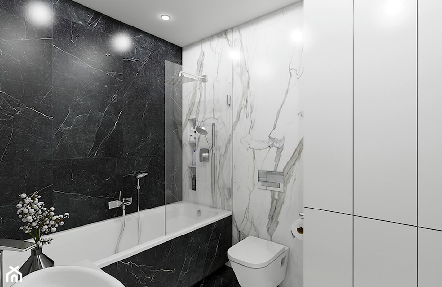 BIEL PONAD WSZYSTKO - Mała bez okna z marmurową podłogą z punktowym oświetleniem łazienka, styl glamour - zdjęcie od Creoline
