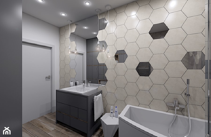 Hexagon w łazience - Mała na poddaszu bez okna łazienka, styl nowoczesny - zdjęcie od Creoline