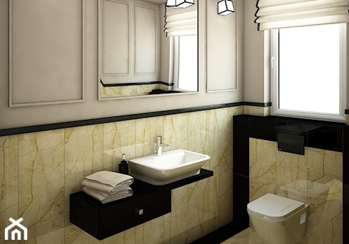 Łazienka Art Deco - Średnia z lustrem z marmurową podłogą łazienka, styl glamour - zdjęcie od Anna Wrona