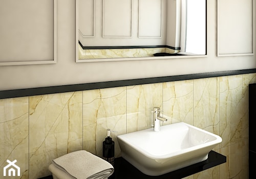Łazienka Art Deco - Mała z lustrem z marmurową podłogą łazienka z oknem, styl glamour - zdjęcie od Anna Wrona