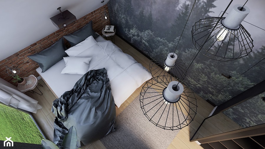 Sypialnia z garderobą z motywem lasu - zdjęcie od Studio Projektowe Atoato