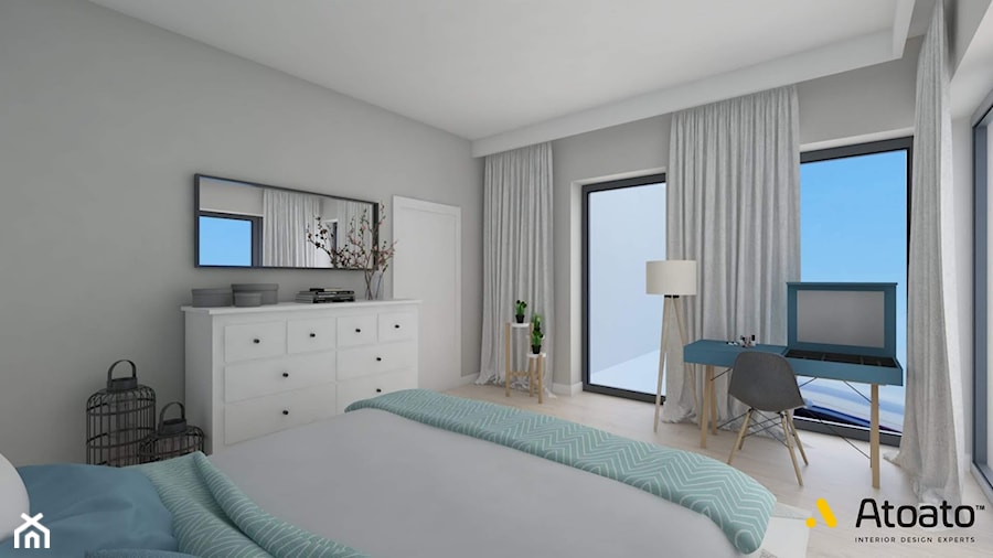 jasna sypialnia z niebieskimi akcentami - zdjęcie od Studio Projektowe Atoato