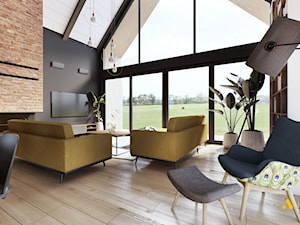 salon w domu typu stodoła - zdjęcie od Studio Projektowe Atoato