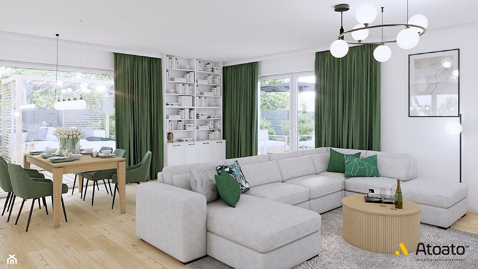 zielone zasłony w salonie - zdjęcie od Studio Projektowe Atoato - Homebook