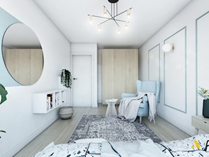 sypialnia z złamanym błękitem i fotelem uszatkiem - zdjęcie od Studio Projektowe Atoato