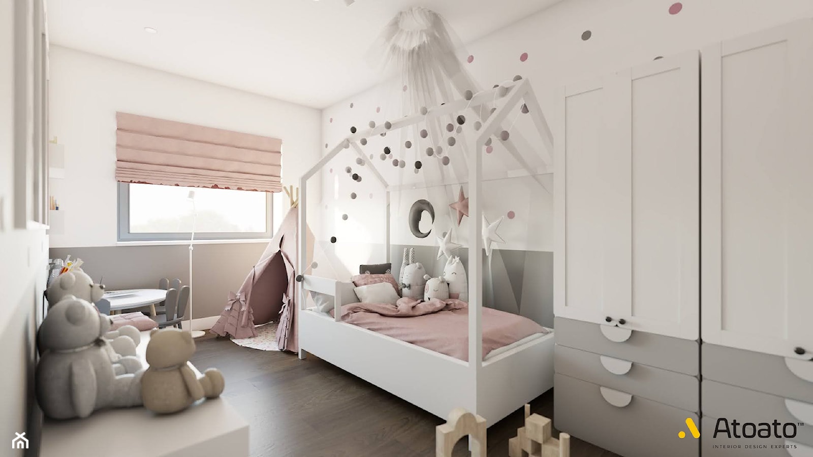Pokój dla dziewczynki z łóżkiem z baldachimem - zdjęcie od Studio Projektowe Atoato - Homebook
