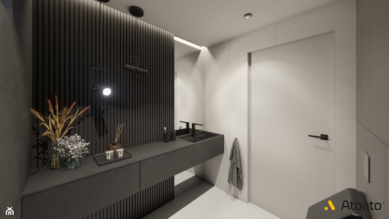 Łazienka z czarną umywalką - zdjęcie od Studio Projektowe Atoato - Homebook