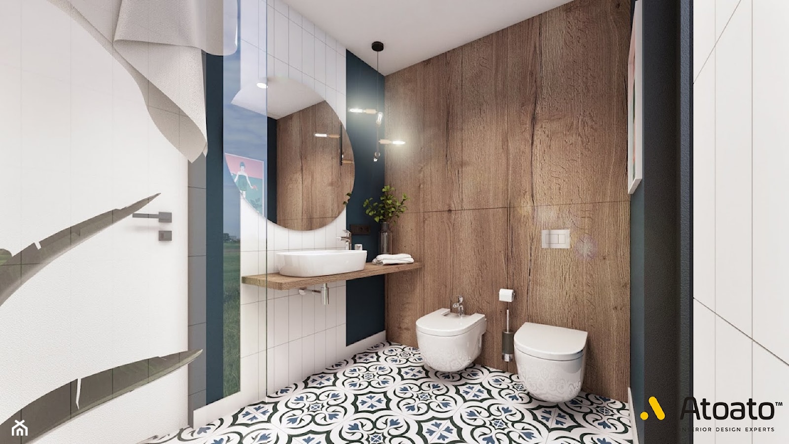 łazienka z obudowanym geberitem płyta laminowaną - zdjęcie od Studio Projektowe Atoato - Homebook